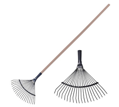 Грабли веерные проволочные, 20 зубьев, ширина 35 см, деревянный черенок 120 см, КМ000881