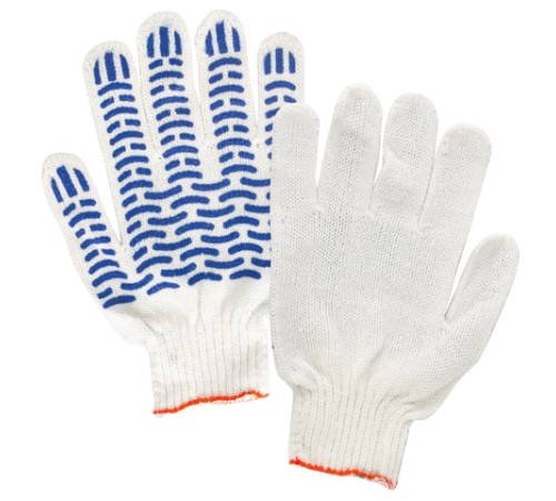 Перчатки хлопчатобумажные, КОМПЛЕКТ 5 ПАР, 7,5 класс, 46-48 г, 166 текс, ПВХ волна, LAIMA 
