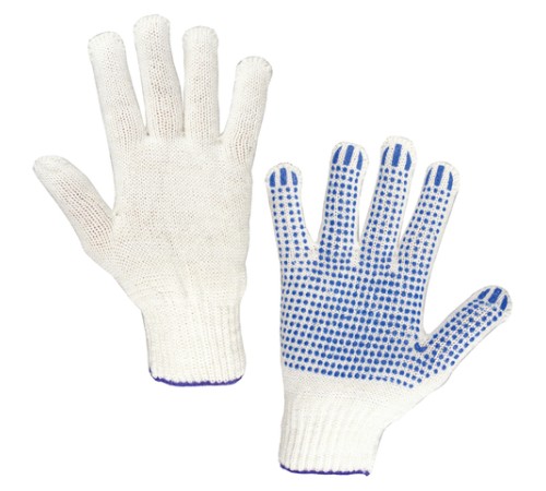 Перчатки хлопчатобумажные, КОМПЛЕКТ 5 ПАР, 7,5 класс, 46-48 г, 166 текс, ПВХ-точка, LAIMA 