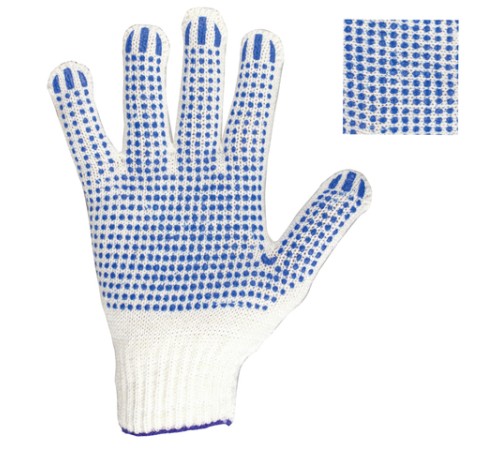 Перчатки хлопчатобумажные, КОМПЛЕКТ 5 ПАР, 7,5 класс, 46-48 г, 166 текс, ПВХ-точка, LAIMA 