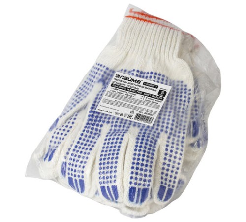 Перчатки хлопчатобумажные, КОМПЛЕКТ 5 ПАР, 7,5 класс, 46-48 г, 166 текс, ПВХ-точка, LAIMA 