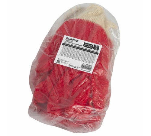 Перчатки хлопчатобумажные, износостойкие ОДИНАРНЫЙ латексный облив, 13 класс, КОМПЛЕКТ 5 ПАР, LAIMA ЛЮКС, 600802