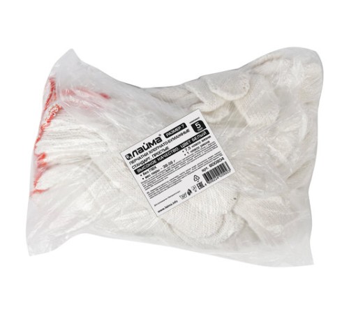 Перчатки хлопчатобумажные, КОМПЛЕКТ 5 ПАР, 7,5 класс, 36-38 г, 166 текс, БЕЗ ПВХ, LAIMA 