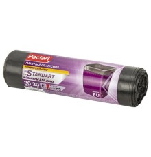 Мешки для мусора 30 л, черные, в рулоне 20 шт., ПНД, 7,3 мкм, 50х60 см, PACLAN 