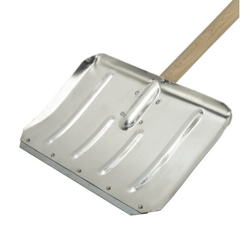 Лопата снеговая 49х30см, алюминиевая усиленная ребрами жесткости, ДЕРЕВЯННЫЙ черенок 120см, армирующая металлическая планка на клепках, ЛТСЕ