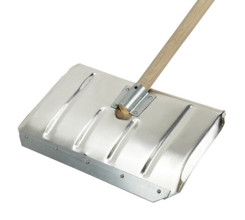 Лопата снеговая 49х30см, алюминиевая усиленная ребрами жесткости, ДЕРЕВЯННЫЙ черенок 120см, армирующая металлическая планка на клепках, ЛТСЕ