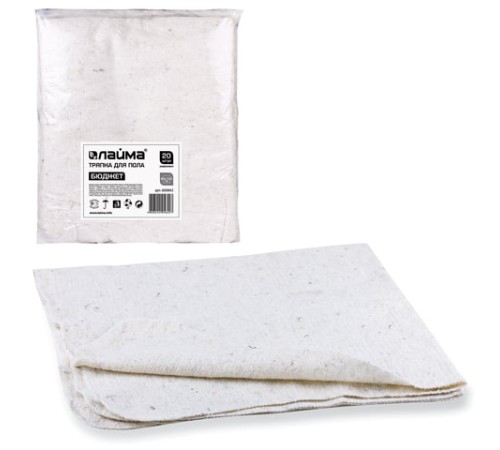 Тряпки для мытья пола 80х100 см, КОМПЛЕКТ 20 шт., 190 г/м2, светлое ХПП, 80% хлопок, 20% полиэфир, бюджет LAIMA, КВ, 600842
