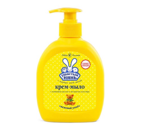 Мыло-крем жидкое 300 мл, УШАСТЫЙ НЯНЬ, гипоаллергенное, с оливковым маслом и алоэ, дозатор, 22090, 12209