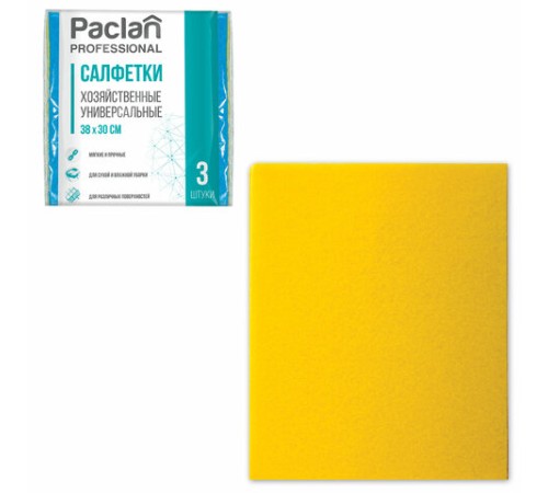 Салфетки универсальные, 30х38 см, КОМПЛЕКТ 3 шт., 90 г/м2, вискоза, PACLAN Professional