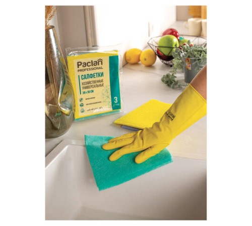 Салфетки универсальные, 30х38 см, КОМПЛЕКТ 3 шт., 90 г/м2, вискоза, PACLAN Professional