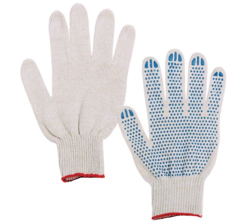 Перчатки хлопчатобумажные, КОМПЛЕКТ 300 ПАР, 7,5 класс, 46-48 г, 166 текс, ПВХ точка, LAIMA СТАНДАРТ, БЕЛЫЕ, 600994