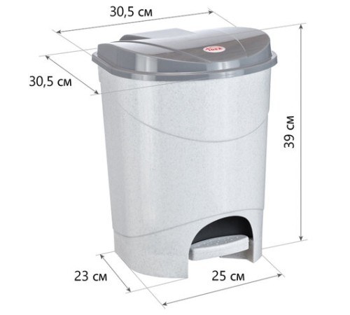 Ведро мусорное с КРЫШКОЙ и ПЕДАЛЬЮ 19 литров, 39х30,5х30,5 см, серое, IDEA, М2892