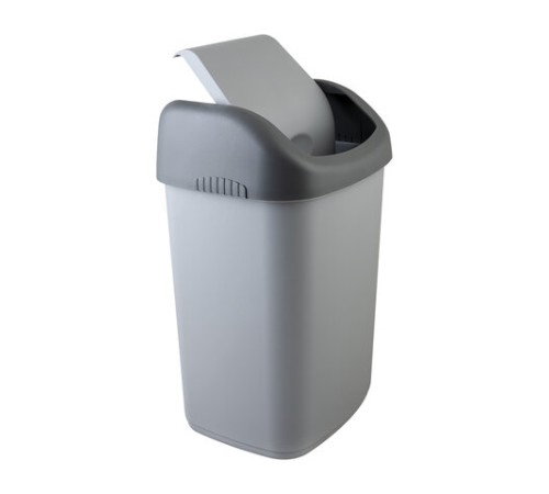Ведро мусорное с КРЫШКОЙ (качающейся) 14 литров, ПОДВЕСНОЕ, 42х27х21 см, серый/графит, 327, 433270065