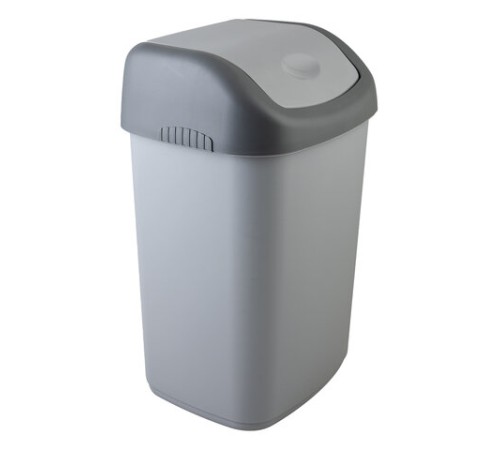 Ведро мусорное с КРЫШКОЙ (качающейся) 14 литров, ПОДВЕСНОЕ, 42х27х21 см, серый/графит, 327, 433270065