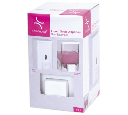 Дозатор для жидкого мыла и антисептика PRIMA NOVA, НАЛИВНОЙ, белый, 0,5 л, SD01