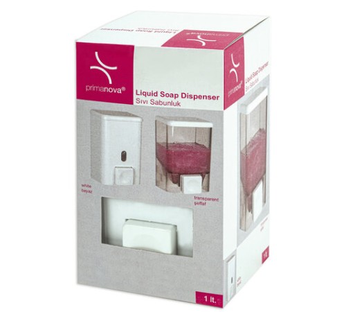Дозатор для жидкого мыла и антисептика PRIMA NOVA, НАЛИВНОЙ, белый, 1,0 л, SD03