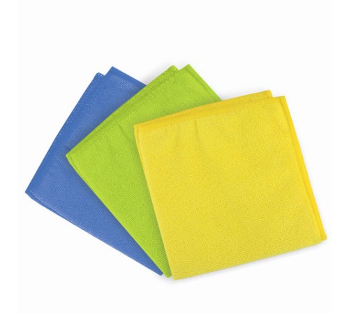 Салфетки из МИКРОФИБРЫ универсальные 25х25 см, КОМПЛЕКТ 3 шт., ассорти (синяя, зеленая, желтая), 200 г/м2, LAIMA, 601243