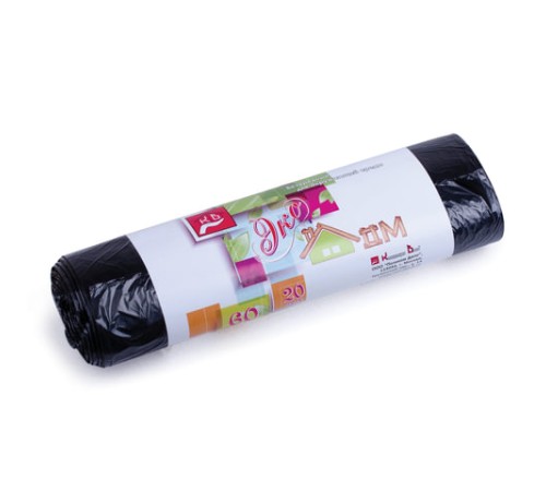 Мешки для мусора, 60 л, черные, в рулоне 20 шт., ПНД, 7 мкм, 60х70 см, эконом, КБ, 