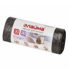 Мешки для мусора 30 л черные в рулоне 30 шт., ПНД 8 мкм, 50х60 см, LAIMA стандарт, 601377