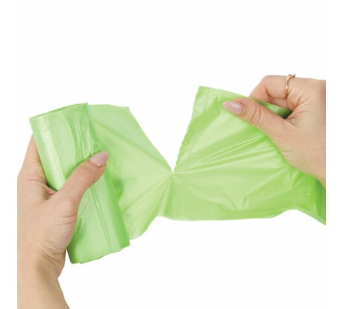 Мешки для мусора биоразлагаемые 60 л зеленые в рулоне 20 шт. прочные, ПНД 15 мкм, 60х70 см, LAIMA, 601401