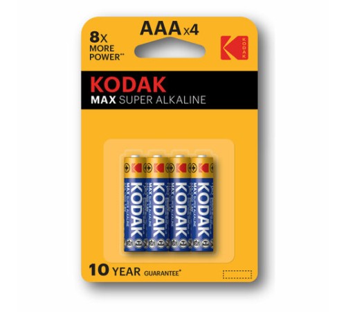 Батарейки алкалиновые "мизинчиковые" КОМПЛЕКТ 4 шт., KODAK Max Super Alkaline, ААА (LR03,15А), блистер, Б0005124 Батарейки алкалиновые "мизинчиковые" КОМПЛЕКТ 4 шт., KODAK Max Super Alkaline, ААА (LR03,15А), блистер, Б0005124