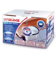 Швабра с отжимом и ведром 11л/7л, центрифуга, отжим педалью, круглая насадка липучка, бело-синий, LAIMA, 601459