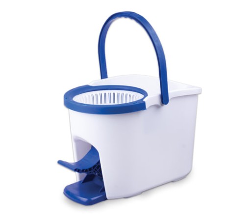 Швабра с отжимом и ведром 11л/7л, центрифуга, отжим педалью, круглая насадка липучка, бело-синий, LAIMA, 601459