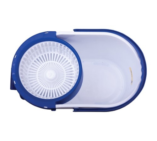 Швабра с отжимом и ведром 11л/7л, центрифуга, отжим педалью, круглая насадка липучка, бело-синий, LAIMA, 601459