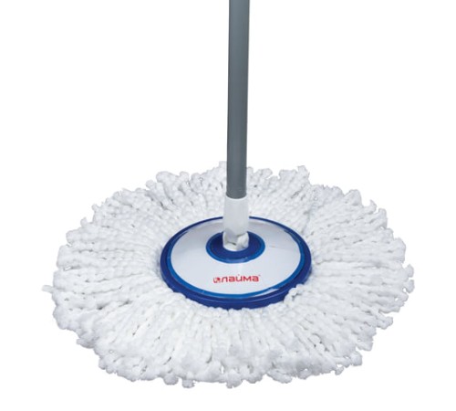 Швабра с отжимом и ведром 11л/7л, центрифуга, отжим педалью, круглая насадка липучка, бело-синий, LAIMA, 601459