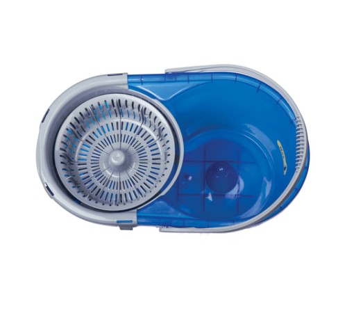 Швабра с отжимом и ведром 14л/5л, отжим центрифуга / рукоятка, 2 круглые насадки, крепление кольцо, синий, LAIMA, 601460