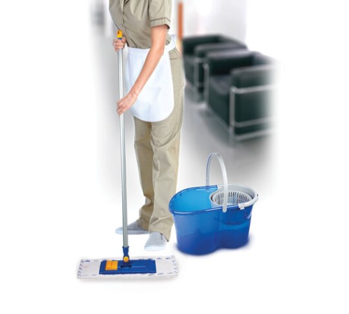 Швабра с флаундером 40 см, черенок 120 см, резьба 1,6 см, МОП микрофибра/абразив, карманы (ТИП К), LAIMA, 601461