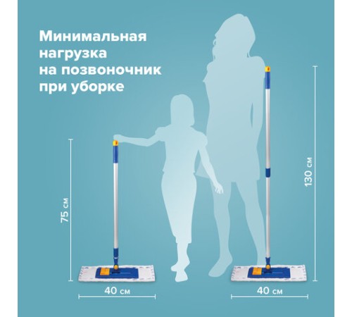 Швабра с флаундером 40 см, телескопический черенок 130 см, резьба 1,6 см, микрофибра/абразив (ТИП К), LAIMA, 601462