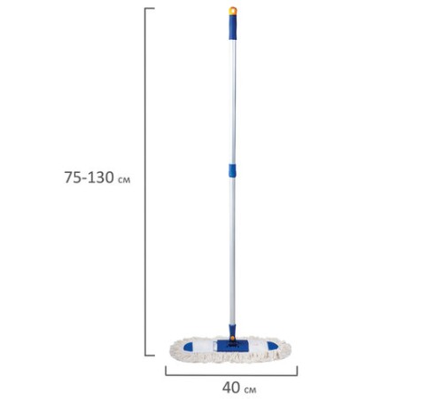 Швабра-рамка 40 см, алюминиевый телескопический черенок 130 см (резьба 1,6 см), МОП хлопок, LAIMA, 601464