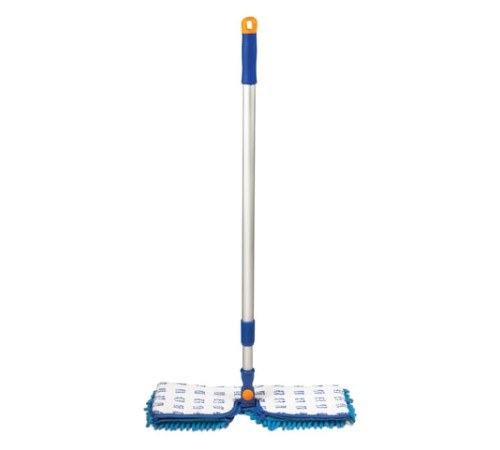 Швабра двусторонняя 40 см, телескопический черенок 130 см (алюминий), резьба 1,6 см, микрофибра, LAIMA, 601465