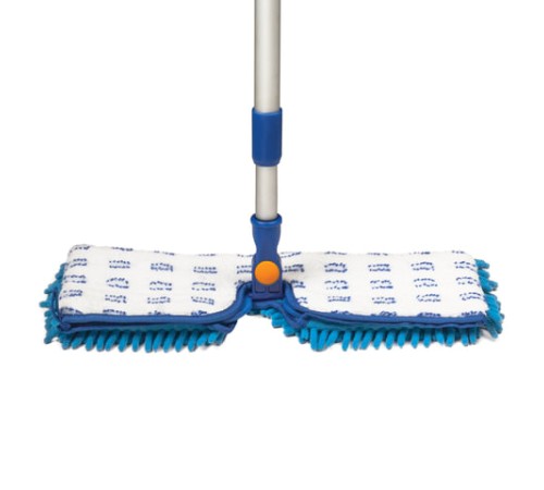 Швабра двусторонняя 40 см, телескопический черенок 130 см (алюминий), резьба 1,6 см, микрофибра, LAIMA, 601465