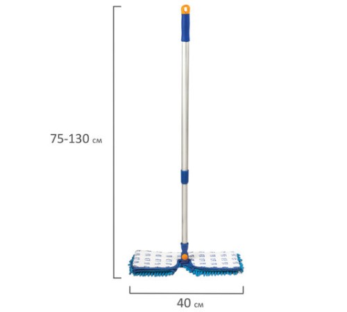 Швабра двусторонняя 40 см, телескопический черенок 130 см (алюминий), резьба 1,6 см, микрофибра, LAIMA, 601465