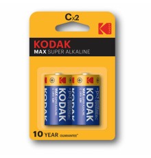 Батарейки алкалиновые КОМПЛЕКТ 2 шт., KODAK Max Super Alkaline, C (LR14, 14А), блистер, Б0005123