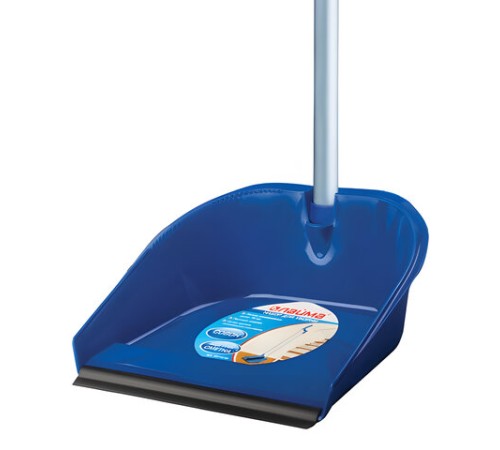 Совок для мусора + щетка, пластик, резиновая кромка, алюминиевые рукоятки 70 см, синий, LAIMA, 601472