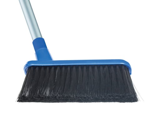 Совок для мусора + щетка, пластик, резиновая кромка, алюминиевые рукоятки 70 см, синий, LAIMA, 601472