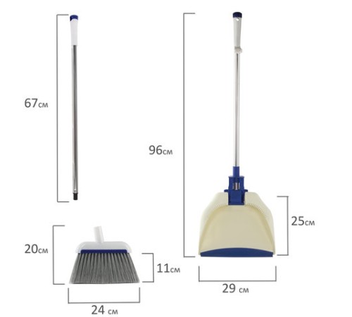 Совок для мусора + щетка, рукоятки 67 см, резиновая кромка, сбрасывание, сине-белый, LAIMA, 601473