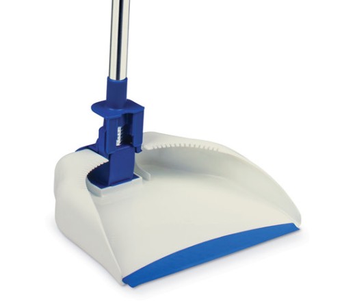 Совок для мусора + щетка, рукоятки 67 см, резиновая кромка, сбрасывание, сине-белый, LAIMA, 601473