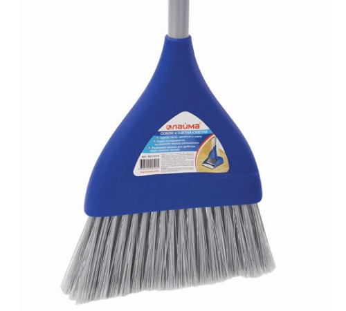 Совок для мусора + щетка, складной, металлические рукоятки 66 см, резиновая кромка, синий, LAIMA, 601474
