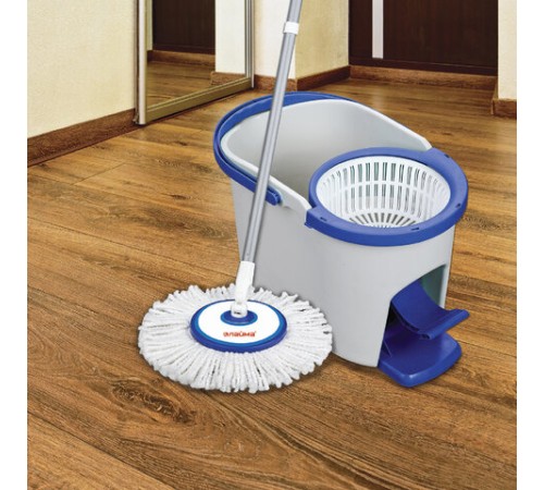 Насадка МОП круглая для швабры из набора для уборки 601459, крепление липучка, микрофибра, d - 16 см, LAIMA, 601487