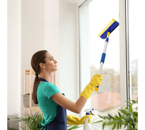 Окномойка LAIMA, алюминиевая телескопическая ручка 76-125 см, рабочая часть 25 см (стяжка, губка, ручка), для дома и офиса, 601493