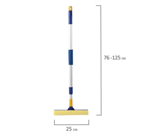 Окномойка LAIMA, алюминиевая телескопическая ручка 76-125 см, рабочая часть 25 см (стяжка, губка, ручка), для дома и офиса, 601493