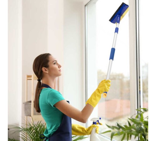 Окномойка LAIMA вращающаяся, телескопическая ручка, рабочая часть 25 см (стяжка, губка, ручка), для дома и офиса, 601494