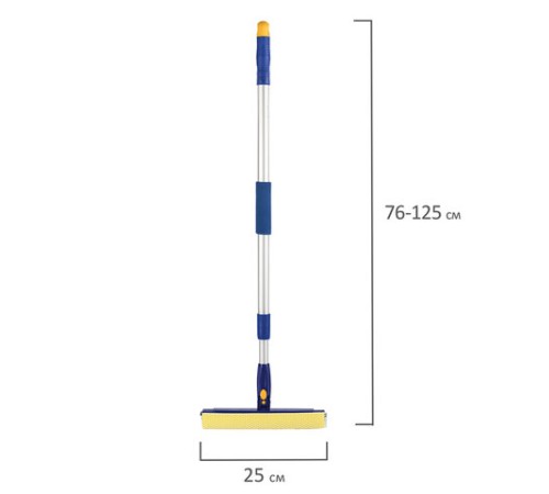 Окномойка LAIMA вращающаяся, телескопическая ручка, рабочая часть 25 см (стяжка, губка, ручка), для дома и офиса, 601494