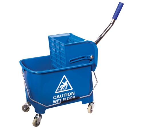 Тележка уборочная BRABIX, ведро 20 л, механический отжим, универсальная для ОФИСА/ДОМА, синяя, 601497