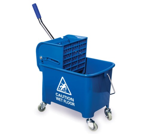 Тележка уборочная BRABIX, ведро 20 л, механический отжим, универсальная для ОФИСА/ДОМА, синяя, 601497