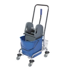 Тележка уборочная BRABIX, 1 съемное ведро 25 л, механический отжим, корзина, металлический каркас, синяя, 601498